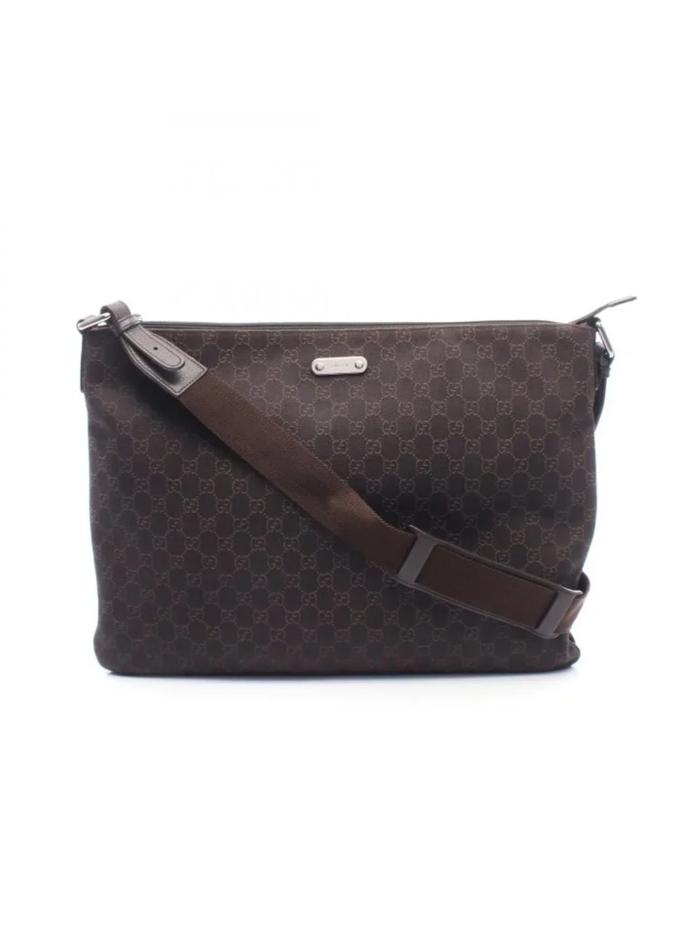 Gucci Shoulder Bag GG Pattern Dark Brown Canvas Leather